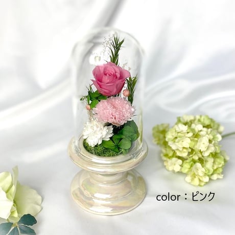 お供え花ガラスドーム お線香付～ 想志 ～ 法要・新盆・旧盆・法事・初盆・お彼岸・初彼岸  コンパクト
