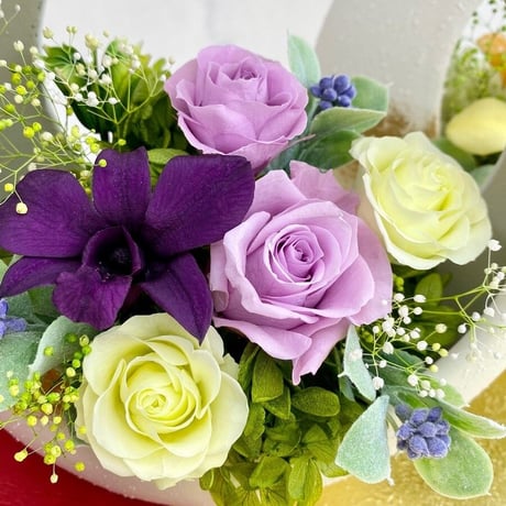 プリザーブドフラワー～寿ことぶき～紫蘭らん お祝い花 誕生日 記念日 新築 定年祝い 敬老の日 長寿祝い 古希 喜寿  和モダン インテリア