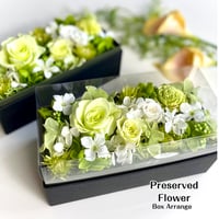 プリザーブドフラワー　ボックスフラワーrect .green　 誕生日 記念日 結婚出産 新築 開店開業祝い 敬老の日 長寿お祝い