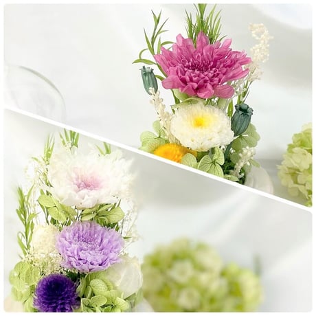 お供え花ガラスドーム お線香付～ 想志 ～ 法要・新盆・旧盆・法事・初盆・お彼岸・初彼岸  コンパクト