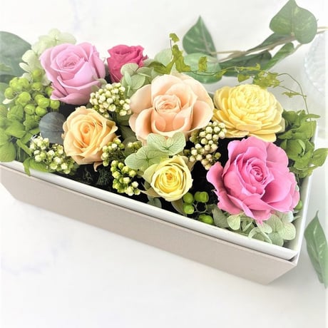 プリザーブドフラワー　ボックスフラワーガーデンrect .mix お誕生日 記念日 結婚出産 新築 開店開業祝い 敬老の日 長寿お祝い