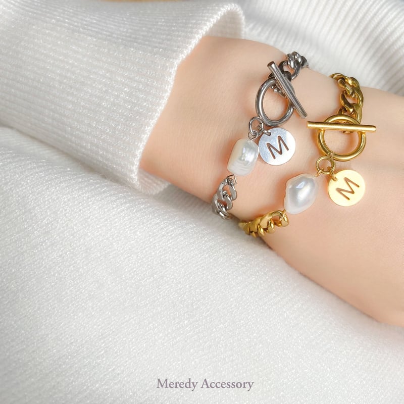 水濡れOK】Grace 大粒淡水パール ステンレスブレスレット