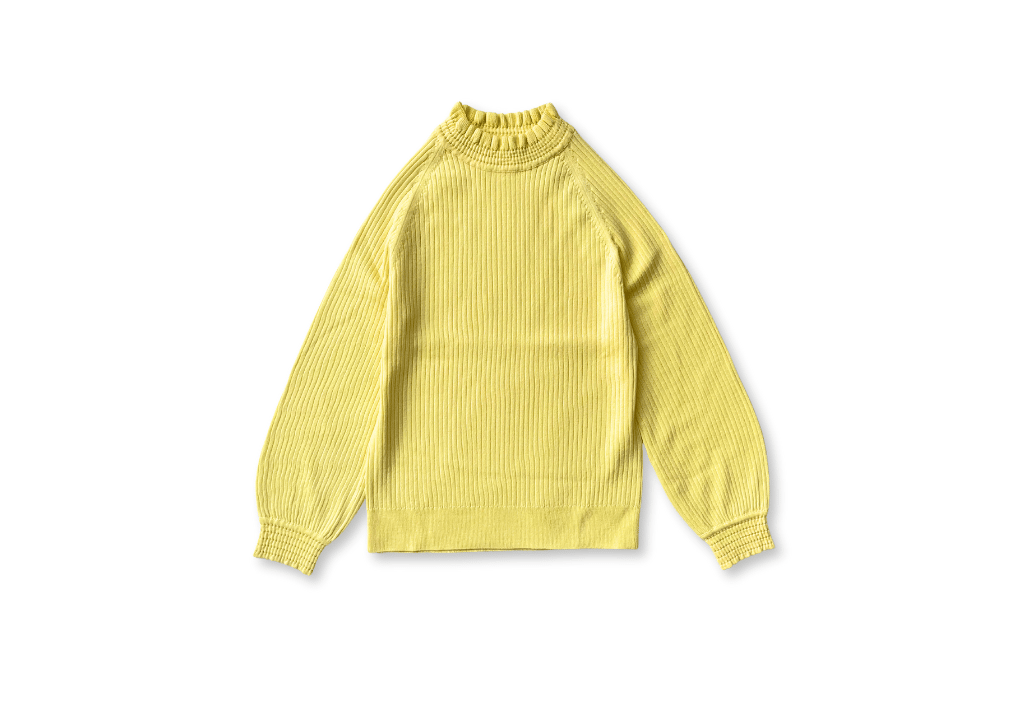 テーラーメイド　フリルハイネック長袖シャツ　クリームイエロー　M コットンストレッチ / フリルハイネック 【No.6499】 | Maglia Stella