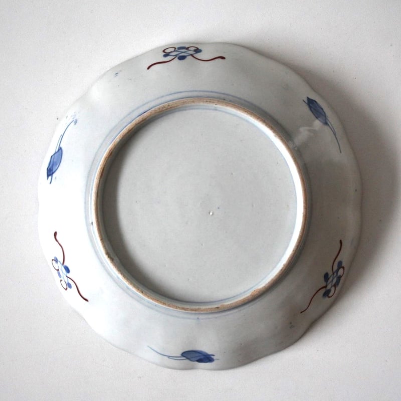 数と骨董】伊万里色絵ブルドック薔薇文輪花皿 d21.8cm Imari