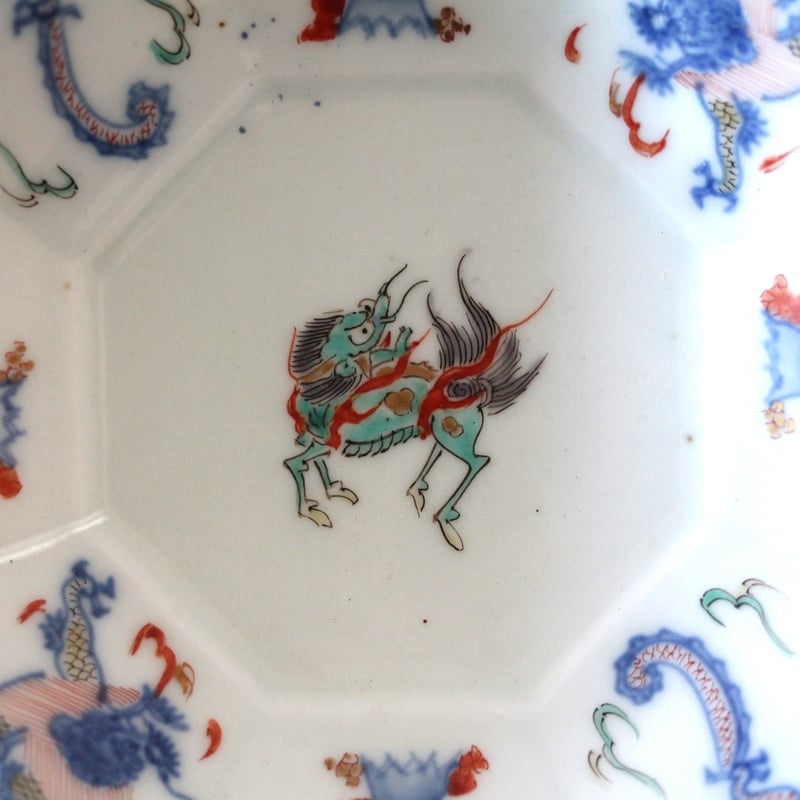 数と骨董】九谷色絵柿右衛門写八角鉢 d20.7cm Kutani Kakiemon Styl