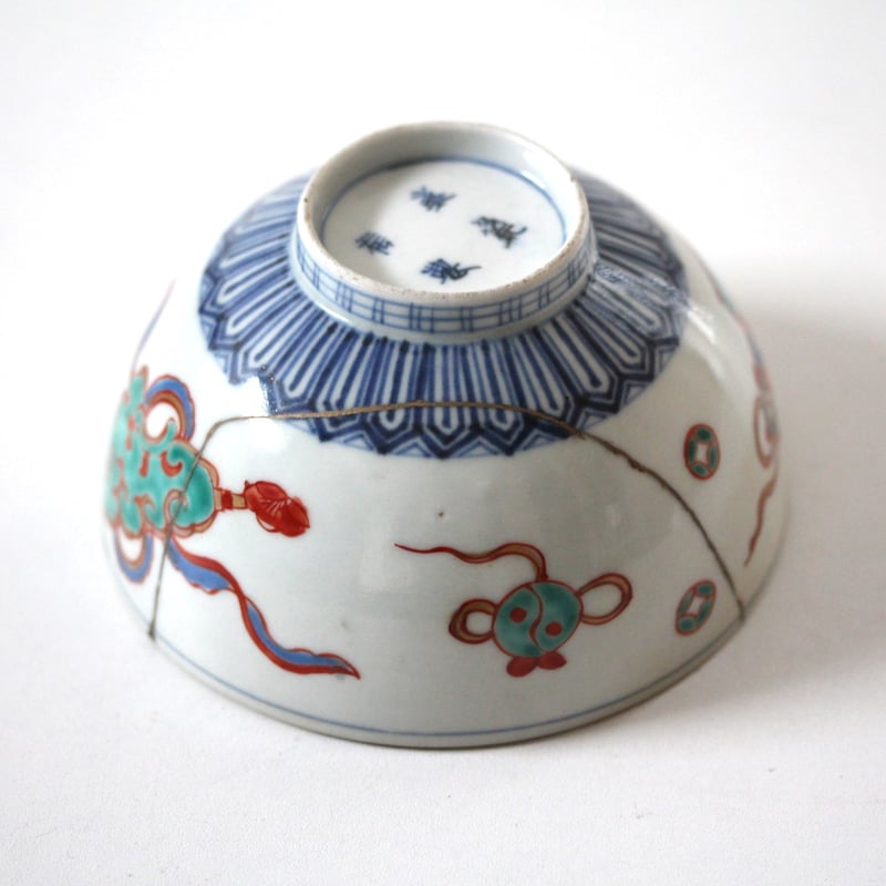 十二支と宝珠】古伊万里色絵犬筥文蓋付碗 d11.2cm Imari 十二支と宝珠】古伊万里色絵犬筥文蓋付碗 d11.2cm Imari