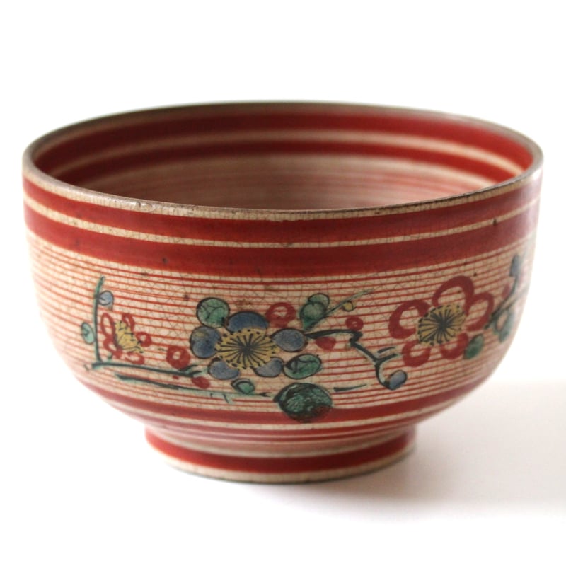 19-20】九谷色絵梅鴬輪線文鉢 d15.7cm Kutani Enameled Bowl,