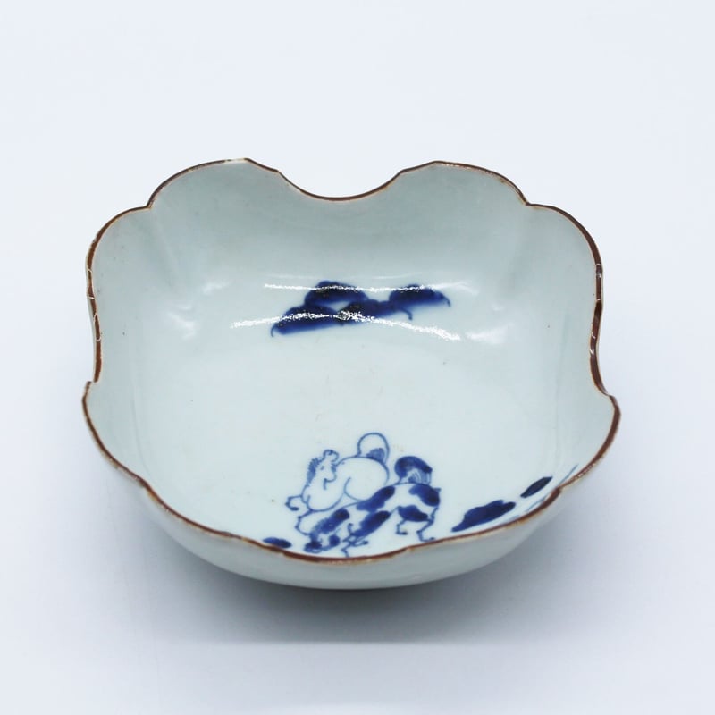 瓢箪から駒】古伊万里染付双馬文四方皿（その2）d14.2cm Imari Blue
