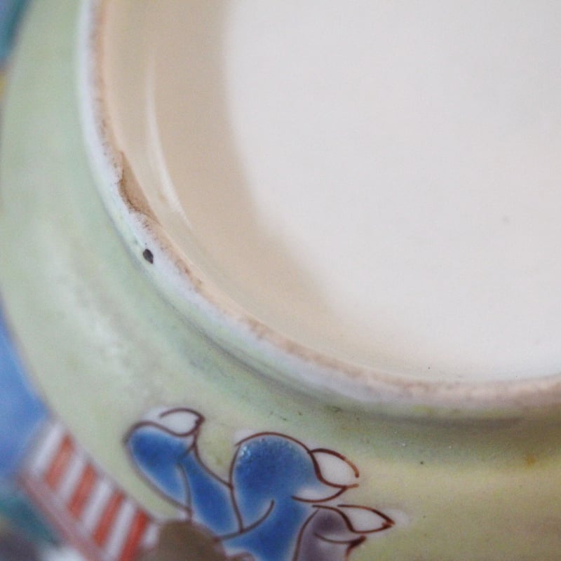 数と骨董】古伊万里色絵唐人物山水文八角蓋付碗 d12.0cm Imari