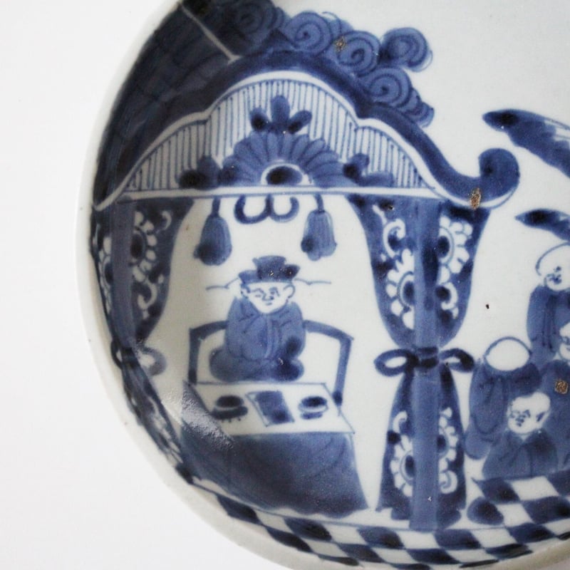 数と骨董】古伊万里染付百子堂文皿 17.7dcm Imari Blue and White
