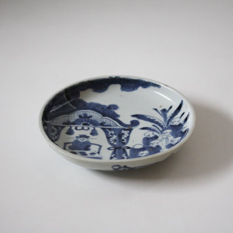 数と骨董】古伊万里染付百子堂文皿 17.7dcm Imari Blue and White