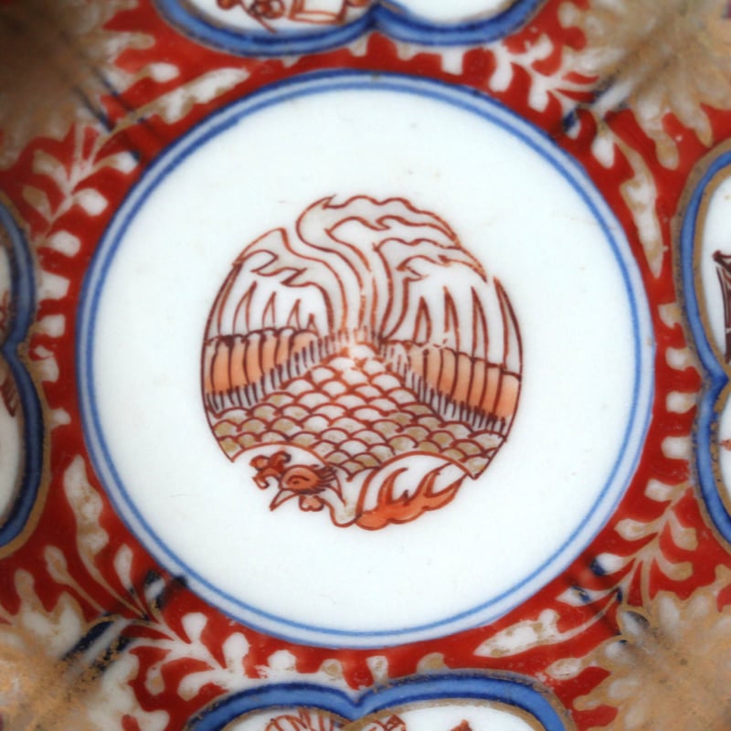 数と骨董】古伊万里色絵鳳凰花卉文輪花小皿 d10.7cm Imari Polychrome