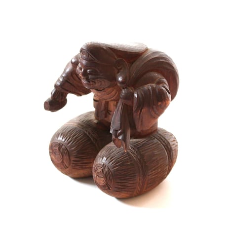 【十二支と宝珠】木彫大黒天 h18.6cm　Carved Wooden Daikoku, God of Wealth　19th-20th C