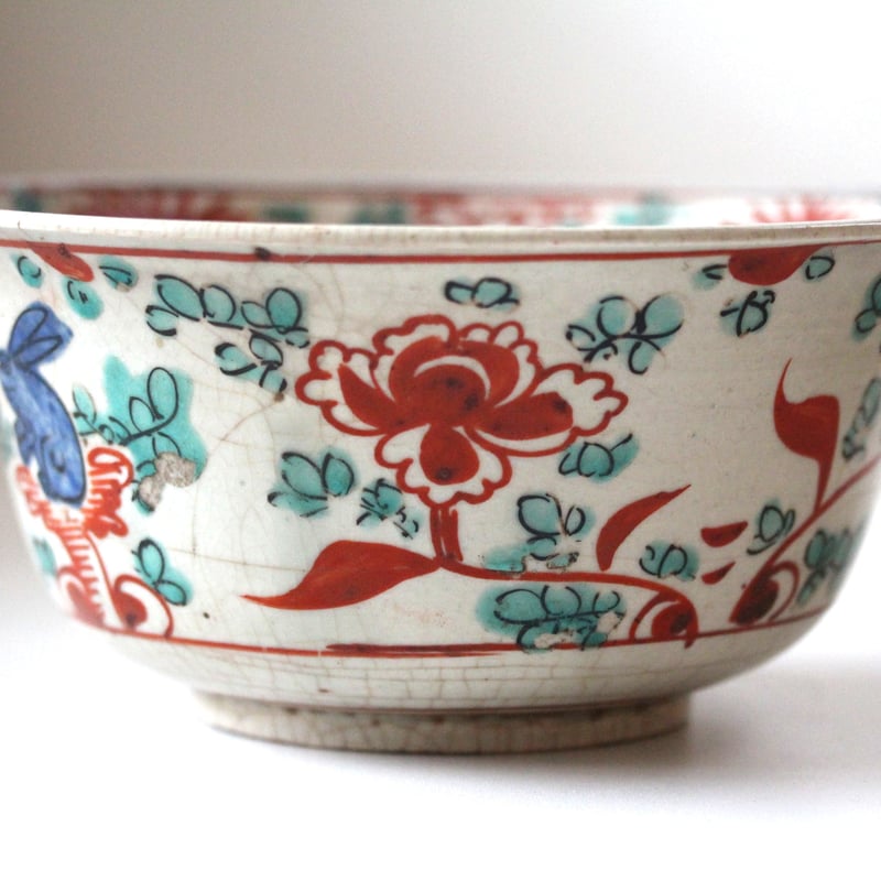 中国美術 呉須赤絵 碗 古美術 DT459 数と骨董】 呉須赤絵写牡丹菊