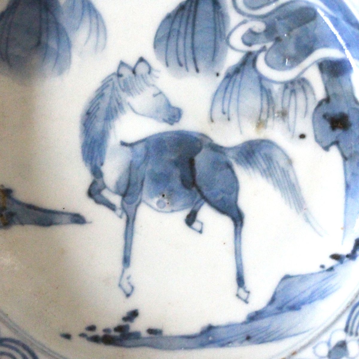 数と骨董】古伊万里染付馬文稜花小皿 d11.8cm Imari Blue and