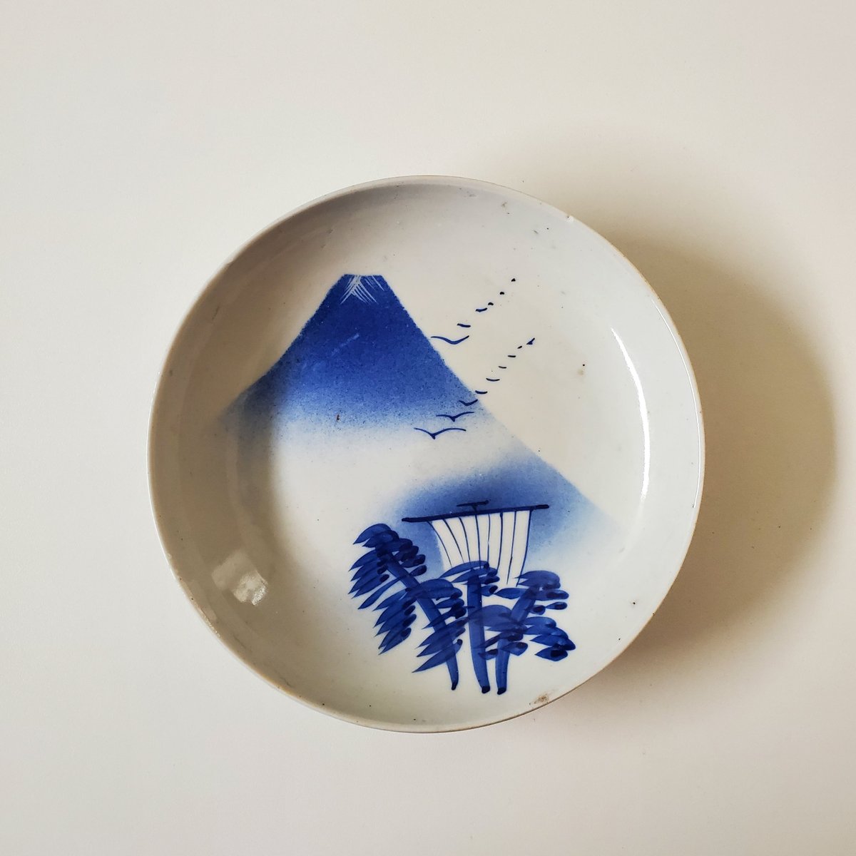 数と骨董】染付富士三保松原文皿 d16.2cm Blue and White Dish, D