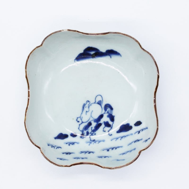数と骨董】古伊万里染付双馬文四方皿（その2）d14.2cm Imari Blue and