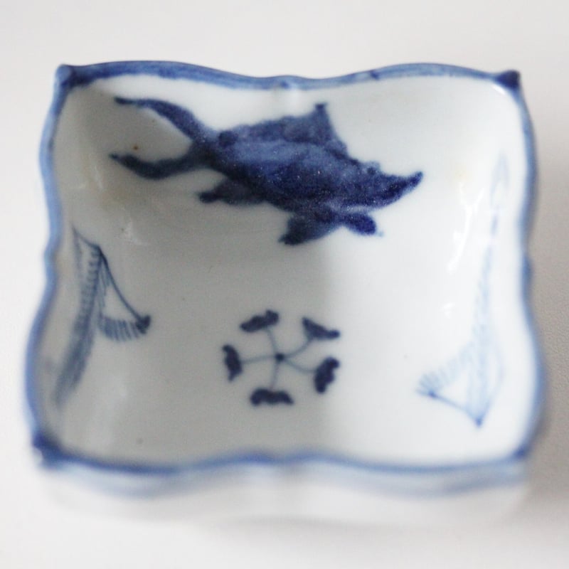 安南 魚紋小皿 染付 手描き 5枚 骨董 安南 魚紋小皿 手描き 5