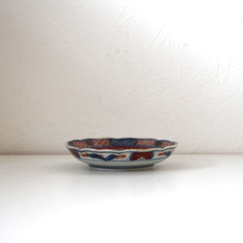 数と骨董】古伊万里色絵鳳凰花卉文輪花小皿 d10.7cm Imari Polychrome