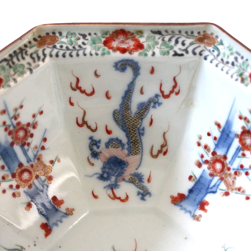 数と骨董】九谷色絵柿右衛門写八角鉢 d20.7cm Kutani Kakiemon Styl