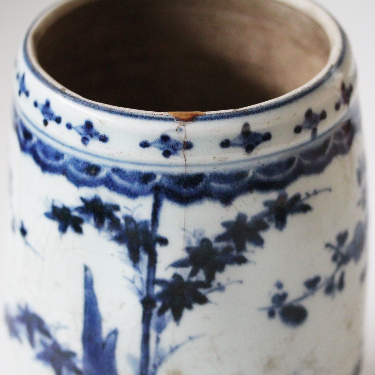 数と骨董】古伊万里染付竹梅文水指 d13.5cm Imari Blue and