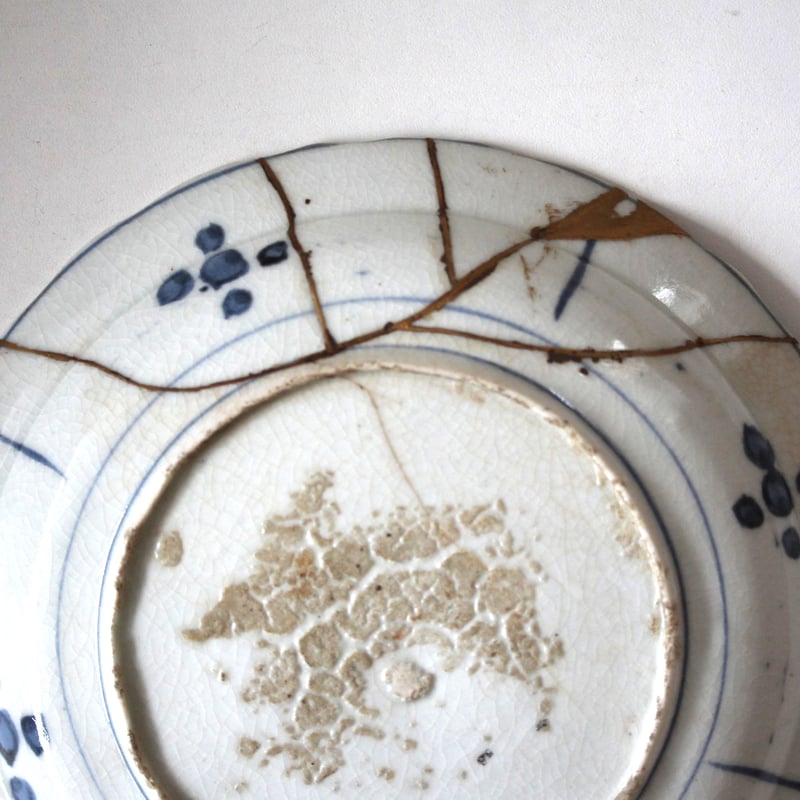 数と骨董】 九谷染付芙蓉手鹿文輪花皿 d20.8cm Kutani Blue and