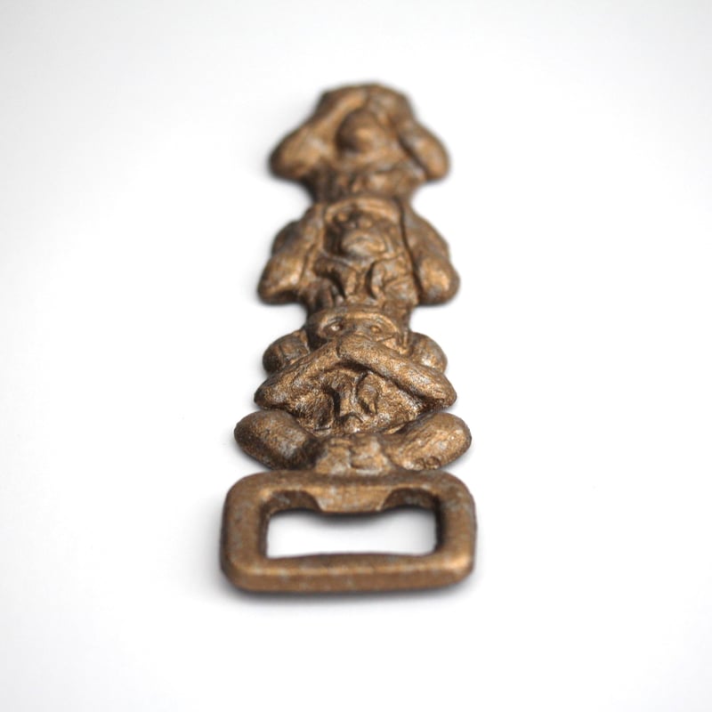 数と骨董】鋳鉄三猿栓抜 l14.9cm Cast Iron Bottle Opener in
