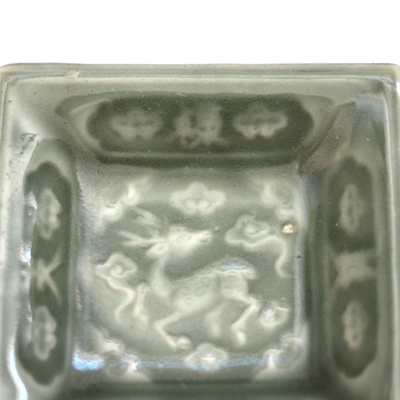 骨董　砧青磁　菓子皿 和食器 トルコブルー角皿（KIA-132） 作家「荒木漢一」