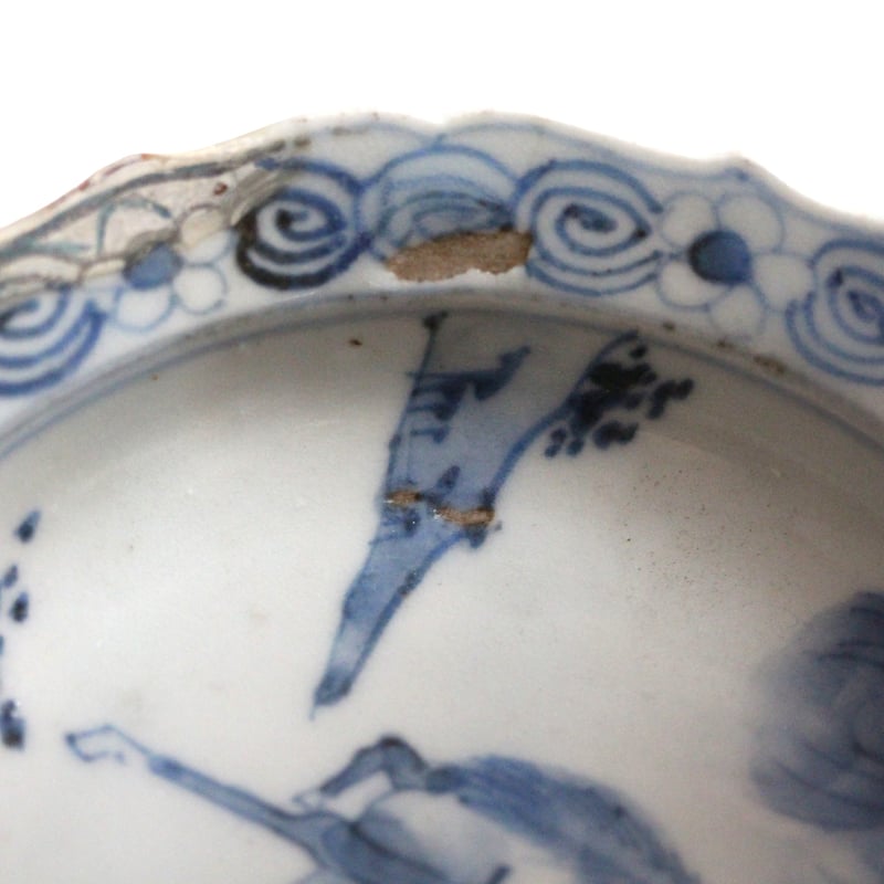 数と骨董】古伊万里染付馬文稜花小皿 d11.8cm Imari Blue and