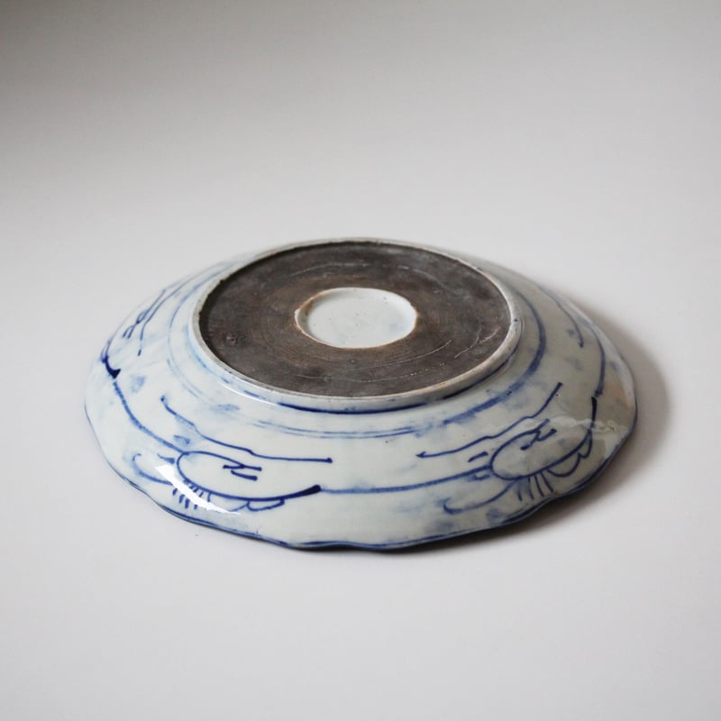 数と骨董】ベロ藍捻文輪花皿 d23.5cm Blue and White Lobed Dis