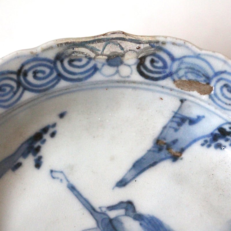数と骨董】古伊万里染付馬文稜花小皿 d11.8cm Imari Blue and