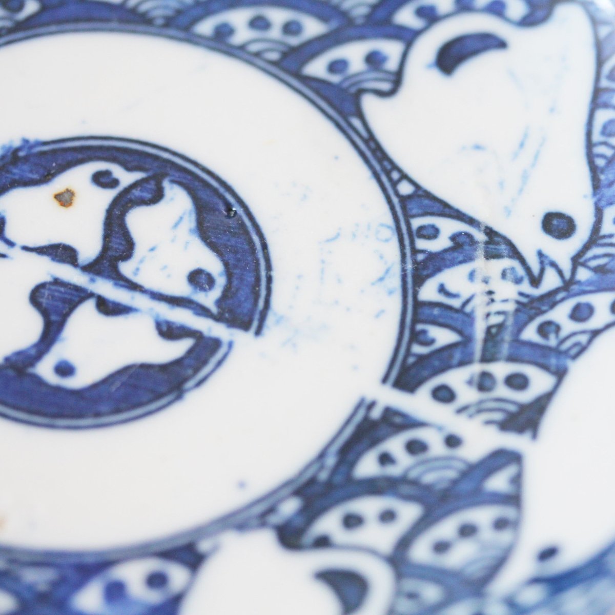 数と骨董】印判波千鳥文小皿（その1）d13.2cm Inban Blue and White