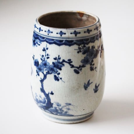 【数と骨董】古伊万里染付竹梅文水指 d13.5cm　Imari Blue and White Mizusashi, Design of Bamboo and Plum　17th-18th C