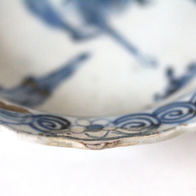 数と骨董】古伊万里染付馬文稜花小皿 d11.8cm Imari Blue and