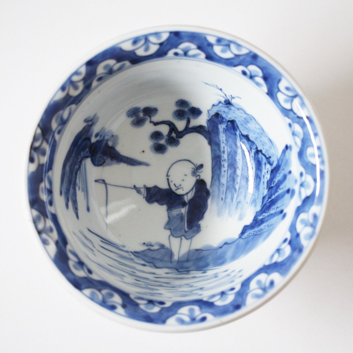 数と骨董】古伊万里染付太公望文鉢（その1）d16.0cm Imari Blue