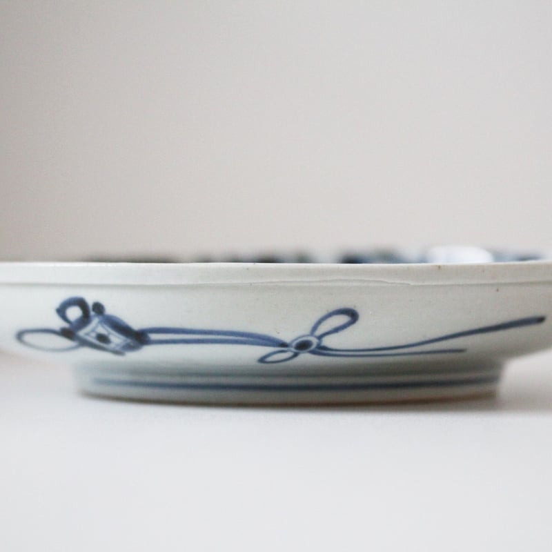 数と骨董】古伊万里染付百子堂文皿 17.7dcm Imari Blue and White