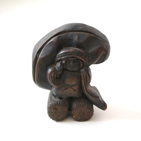 【十二支と宝珠】木彫大黒天 d14.9cm　Carved Wooden Daikoku, God of Wealth　19th C