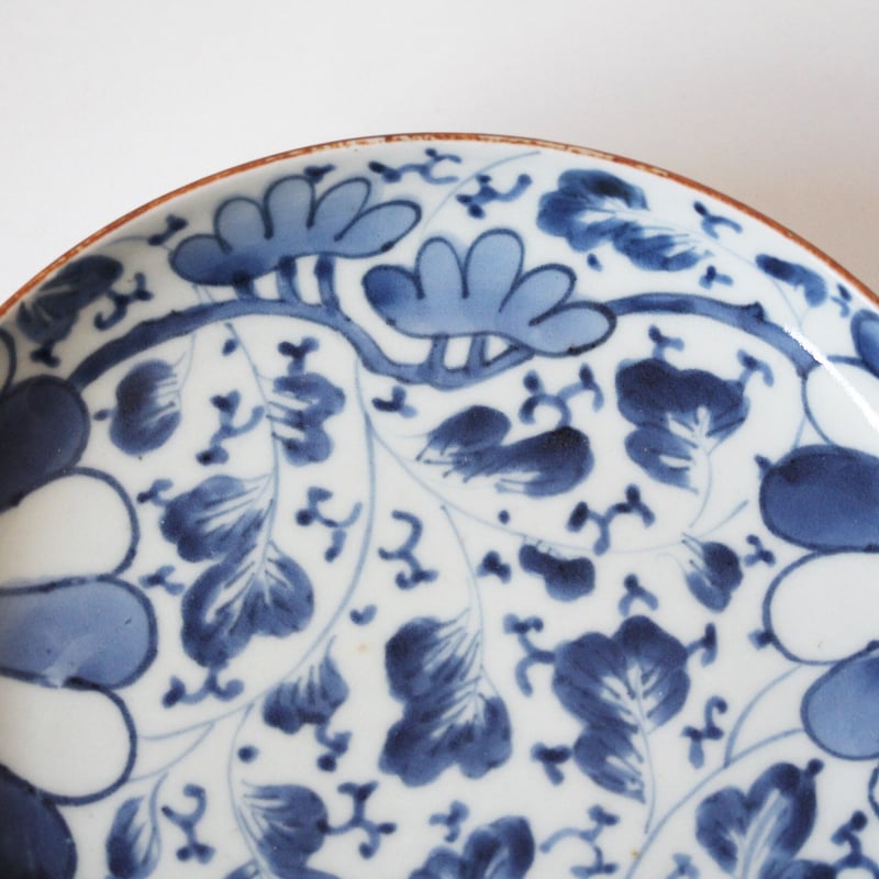 【古伊万里】染付 菊唐草皿 5枚セット 直径21.5cm お正月/祝いの席に 古伊万里】染付 菊唐草皿 5枚セット 直径21.5cm お正月/祝いの