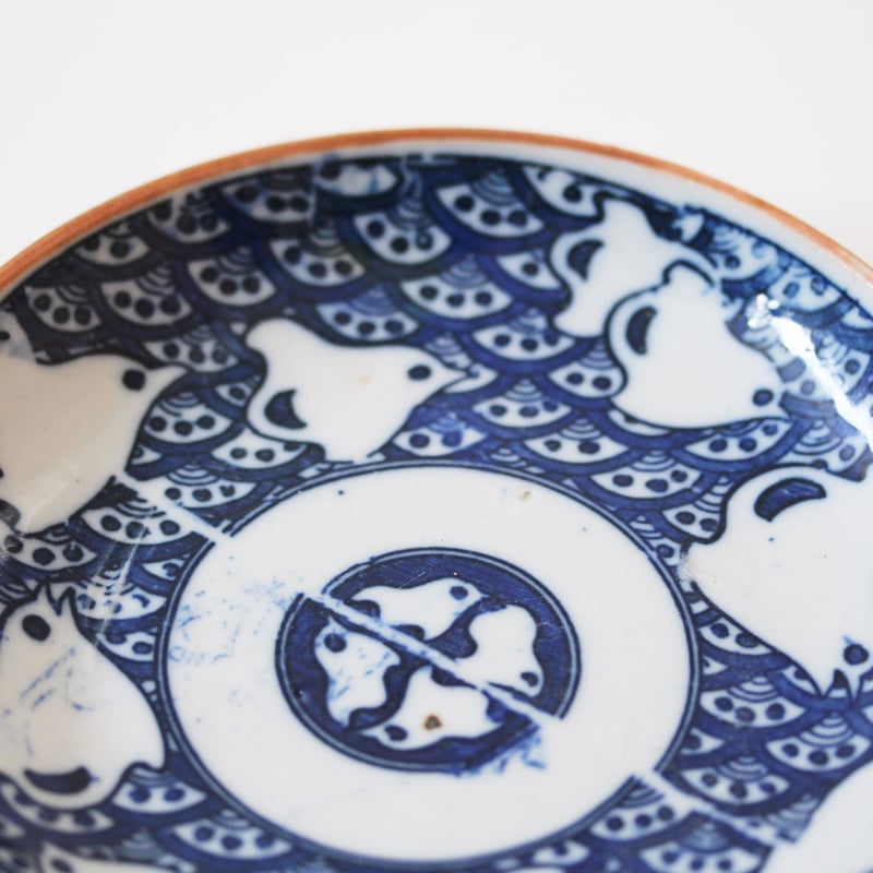 数と骨董】印判波千鳥文小皿（その1）d13.2cm Inban Blue and