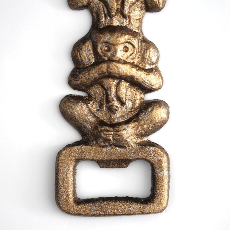 数と骨董】鋳鉄三猿栓抜 l14.9cm Cast Iron Bottle Opener in