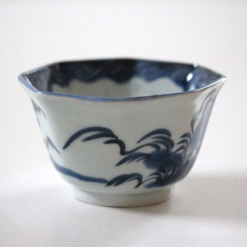 数と骨董】古伊万里染付鯉文八角猪口 d11.1cm Imari Blue and