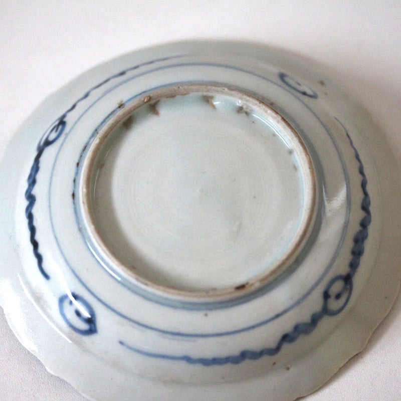 数と骨董】古伊万里染付馬文稜花小皿 d11.8cm Imari Blue and