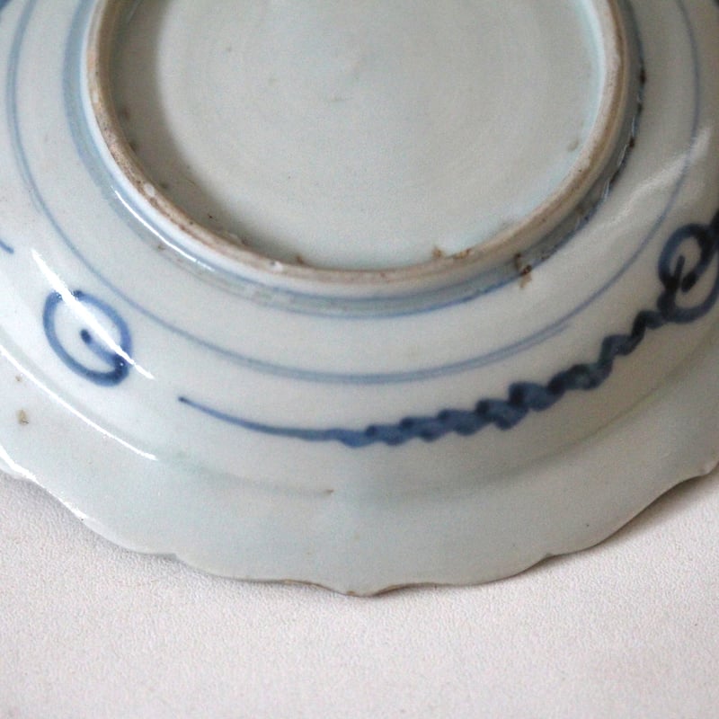 数と骨董】古伊万里染付馬文稜花小皿 d11.8cm Imari Blue and