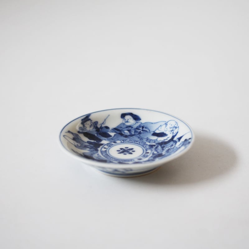 数と骨董】三川内染付七福神文豆皿 d8.4cm Mikawachi Blue and