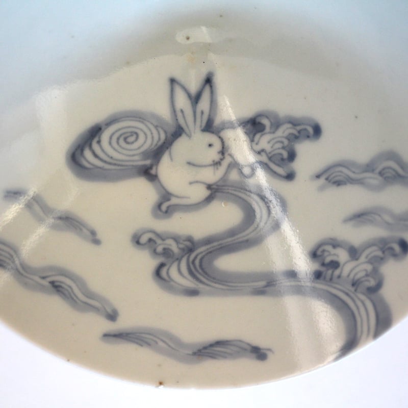 数と骨董】古伊万里染付波兎文茶碗 d15.0cm Imari Blue and