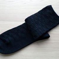 シルク・ブロック柄ソックス（黒）