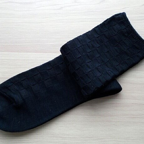 シルク・ブロック柄ソックス（黒）