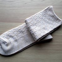 シルク・ブロック柄ソックス（ベージュ）