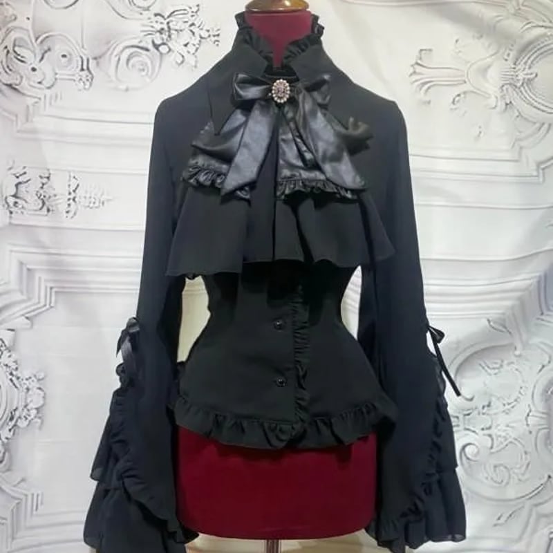 カメオタイ付き後ろ編み上げブラウス 姫袖 MARBLE カメオタイ付き後編み上げブラウス | MARBLE | ロリータ