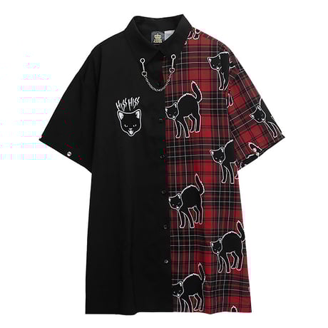 【LISTEN FLAVOR/リッスンフレーバー】やんのかステップ黒猫2WAYシャツ【2423557】
